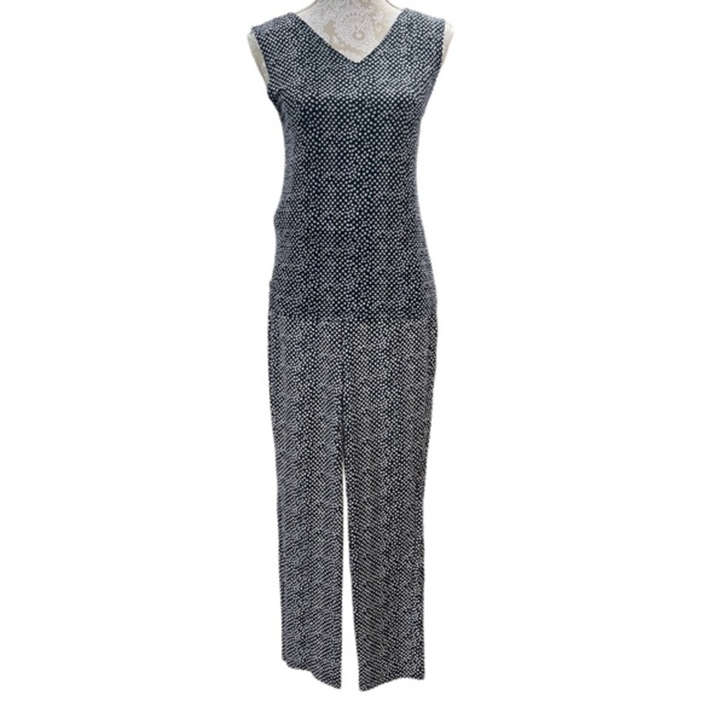 CHICOS Travelers Top +Pants Set 00/0 Navy/White Polka Dot